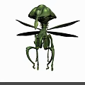 Green Insect Like Creature Character Design With Long Legs Wings And Large Head Structure