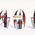 Three Armored Game And Movie Demon Warrior Characters With Red Wings Holding Swords
