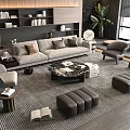 Modern Gray Sofa And Marble Coffee Table Set With Accent Chairs Ottomans Decorative Rug 3d model