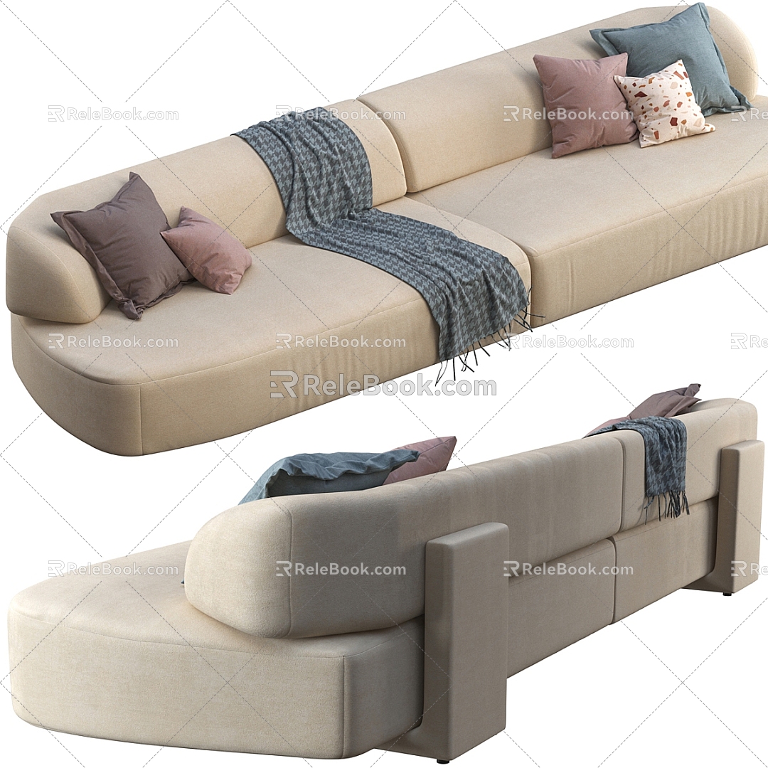 Modern Simple Beige Three-Seat Sofa 3d model