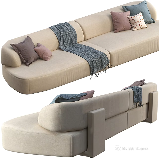 Beige Inflatable Sofa With Brown Pink Pillows And Blue Blanket For Home Decoration 3d model 