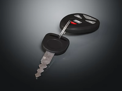 Black Car Key Fob With Remote Control And Metal Key Blade On Dark Surface 3d model