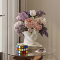 Elegant White Face Shaped Vase With Pink Peonies And Purple Lavender On Glass Table