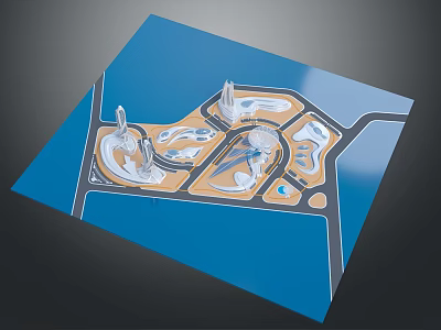 Scenic Planning Model Featuring Water Areas and Modern Architectural Structures 3d model