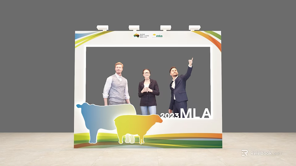 2023 MLA Photo Check in Spot with Cow Sheep Graphics and People Posing 3d model 