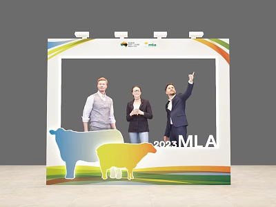 2023 MLA Photo Check in Spot with Cow Sheep Graphics and People Posing 3d model