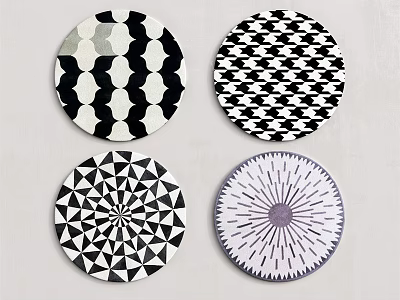 Round Rugs Featuring Various Geometric Patterns and Black White Abstract Designs 3d model