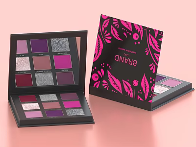 Luxury Eyeshadow Palette Featuring Vibrant Purple Pink Shades And Floral Leaf Design 3d model
