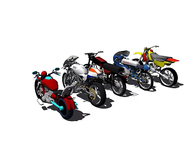 Different Colored Motorcycles With Various Styles Parked Side By Side 3d model