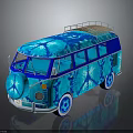 Vintage Blue Volkswagen Van With Artistic Patterns And Roof Rack Design