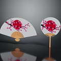 Japanese Style Hanging Fan Decor With Cherry Blossom And Red Sun Pattern
