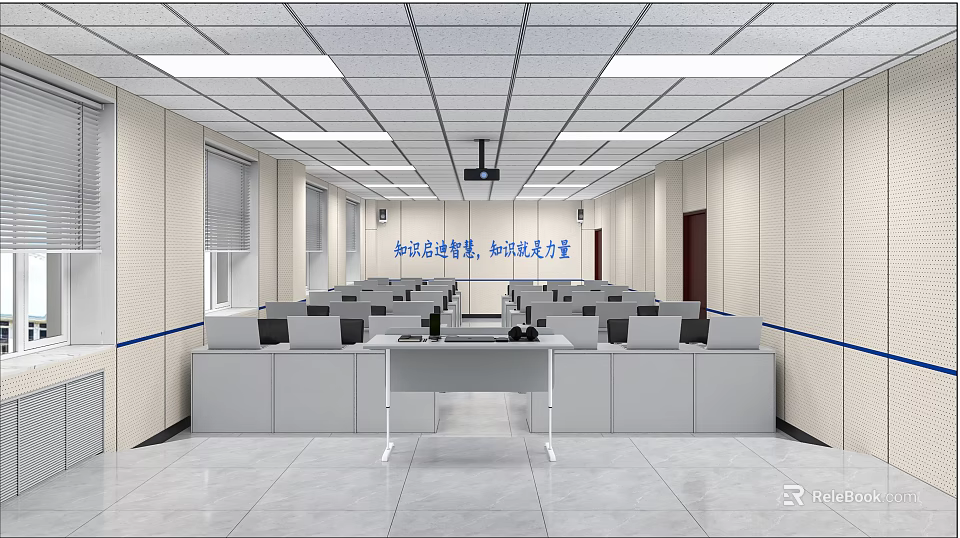 Modern Public Office Space With Cubicle Workstations And Bright Ceiling Lighting 3d model
