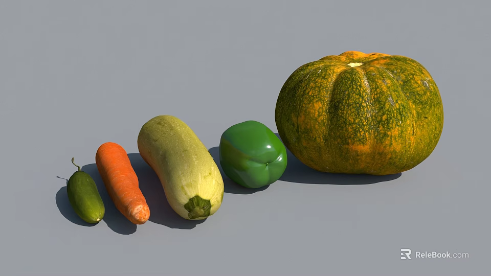 Fresh Assorted Vegetables Including Cucumber Carrot Zucchini Bell Pepper And Pumpkin 3d model 
