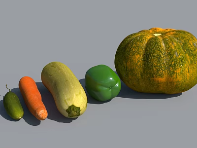 Fresh Assorted Vegetables Including Cucumber Carrot Zucchini Bell Pepper And Pumpkin 3d model