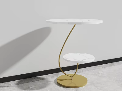 Modern Two Tier Round Coffee Table With White Marble Top And Gold Curved Metal Base 3d model