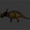 Realistic 3D Horned Dinosaur Model With Spiked Frill Nasal Horn and Brown Yellow Skin
