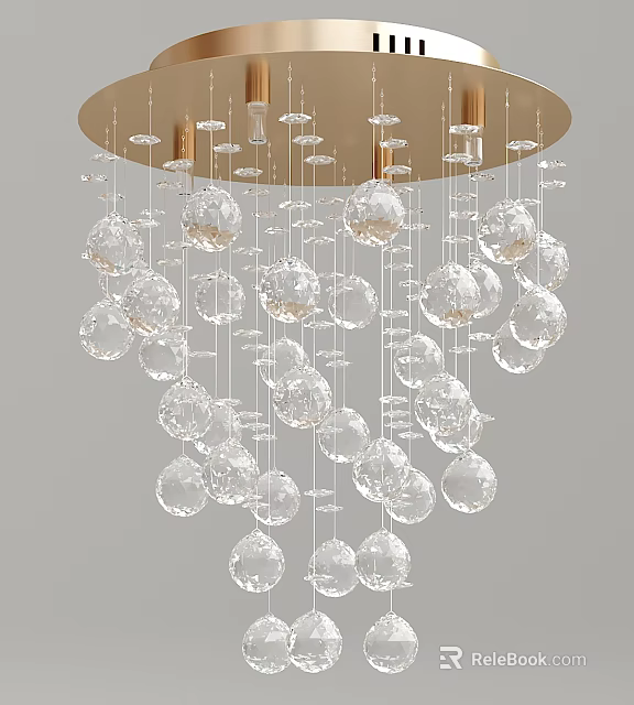 Modern Crystal Chandelier with Hanging Transparent Crystal Balls and Metallic Frame for Elegant Interior Decor 3d model 