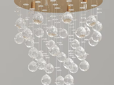 Modern Crystal Chandelier with Hanging Transparent Crystal Balls and Metallic Frame for Elegant Interior Decor 3d model