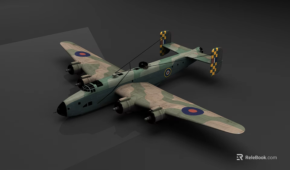 3D Military Fighter Jet With Camouflage Paint Twin Engines Round Insignias and Checkered Tail 3d model 