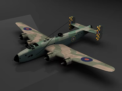 3D Military Fighter Jet With Camouflage Paint Twin Engines Round Insignias and Checkered Tail 3d model