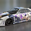 Colorful Modified Sports Car with Custom Decals Rear Spoiler and Black Wheels