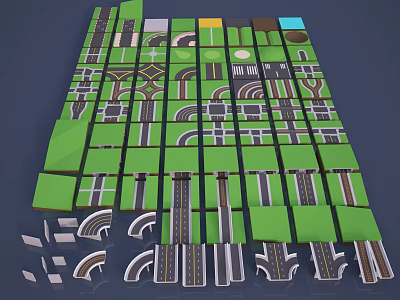 Detailed Urban Road Infrastructure Module Collection with Intersections Curves and Traffic Elements 3d model