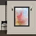 Abstract Painting With Black Frame Soft Pink Yellow Blue White Hues Hanging On White Wall