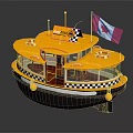 Yellow Water Taxi With Canadian Flag Life Rings And Black White Checkered Decorations