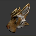 Ornate Decorative Mask With Golden Horns And Intricate Red Accent Design