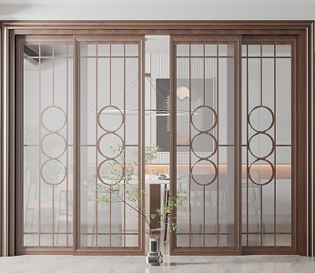 New Chinese-style sliding door 3d model