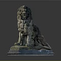 Artistic Stone Lion Sculpture Carving With Detailed Mane Sitting Pose On Base