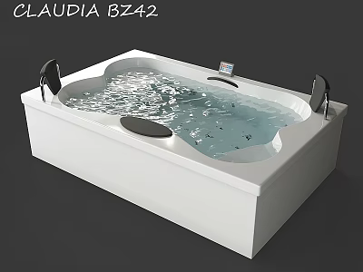 CLAUDIA BZ42 White Rectangular Bathtub With Whirlpool Massage Jets And Flowing Water 3d model