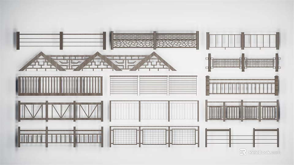 Various Fence Designs Including Wooden Metal And Decorative Styles For Outdoor Use 3d model 