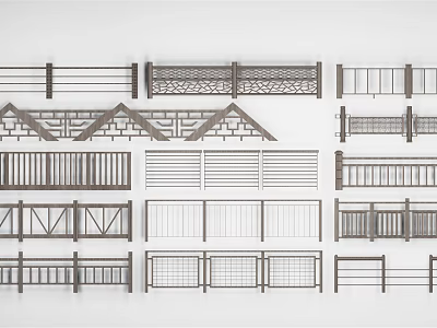 Various Fence Designs Including Wooden Metal And Decorative Styles For Outdoor Use 3d model