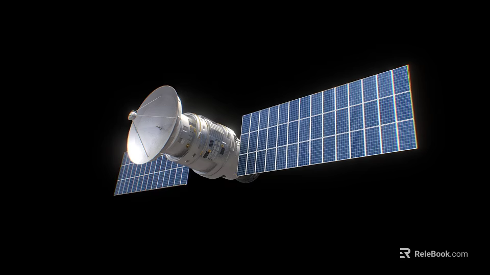 Sci Fi Game Movie Character Satellite With Solar Panels White Body Against Black Background 3d model 