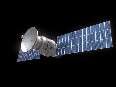 Sci Fi Game Movie Character Satellite With Solar Panels White Body Against Black Background 3d model