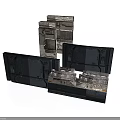 Dark Stone And Metal Structural Scene Components With Detailed Textured Panels