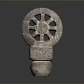 Intricate Wheel Shaped Carved Stone Sculpture With Spokes And Base Design