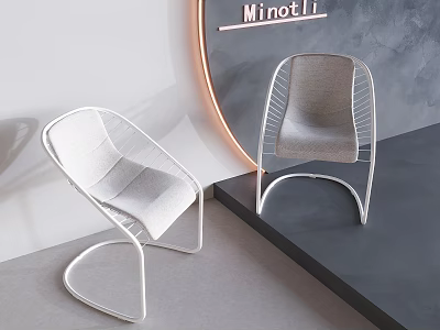 Curved Design Woven Single Chair With Light Gray Cushion And White Frame In Modern Interior 3d model