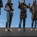 Group of people walking together on reflective surface in casual outfits carrying bags
