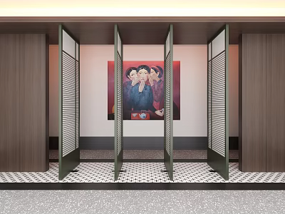 Modern Interior Design With Stylish Folding Doors And Decorative Wall Art 3d model