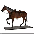 Detailed Brown Horse Figure with Saddle Reins and Decorative Base in Motion Pose