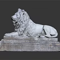 Artistic Lion Sculpture Carving In White Marble With Detailed Mane And Stone Base