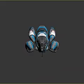 Futuristic Blue And White Cosmic Spaceship With Sleek Structure And Thruster Details