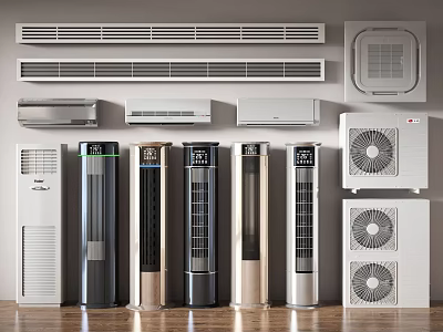 Various Air Conditioners and Fans Types Including Wall Mounted Floor Standing Window Units Outdoor Compressors 3d model