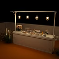 Outdoor Food Stall Display With Assorted Food Items Hanging Lights And Decorative Plants