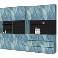 Modern Blue Gray Marble Texture Sideboard With Cabinets Drawers And Storage Shelves