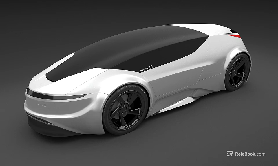 Futuristic White Concept Car with Sleek Aerodynamic Body Black Roof and Large Wheels 3d model 