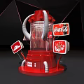 Red Coca-Cola Themed Display Machine With Transparent Section Gray Tubes And Surrounding Logos 3d model