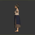 Traditional Female 3D Character Model With Pink Top Blue Apron And Open Arms Pose